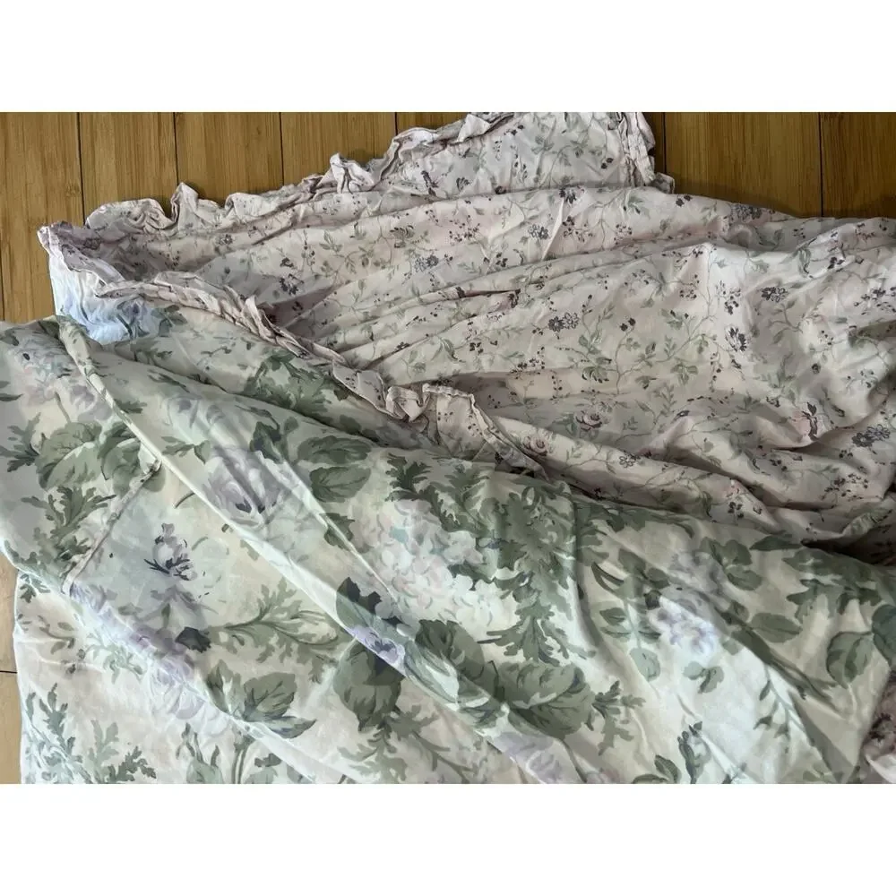 Rachel Ashwell Treasure Bohemian Pink Blue Floral Queen Duvet Cover Ruffled Edg